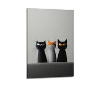 ZHANGJIENAN Decorazione artistica da parete con illustrazione di tre gatti in stile cartone animato, stravagante decorazione artistica da parete per soggiorno e camera da letto, poster decorativo