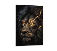 ZHANGJIENAN Decorazione artistica da parete con leone con occhi di fuoco e strisce dorate, decorazione artistica da parete per casa e soggiorno, poster decorativo moderno da appendere, 60 x 90 cm