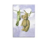 ZHANGJIENAN Decorazione artistica da parete con orsacchiotto su filo stendibiancheria, decorazione artistica da parete per cameretta dei bambini e sala giochi, poster decorativo moderno da appendere