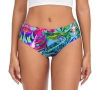 ZhanGM Slip da donna a copertura completa, bikini morbido elasticizzato con stampa di piante tropicali con fiori rosa con elastico in vita, comodo da indossare tutti i giorni, Nero , L