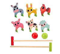 Zhangpu Set di Croquet a Forma di Animali in Legno, Giocattoli con 2 Martelli e 2 Palle, Gioco Educativo Precoce per Bambini (Porta Animali)
