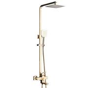 ZHANGshouf Set Combinato Doccia con Miscelatore a Pioggia Spazzolato Color Oro, Rubinetto da Bagno a Parete a Vista con soffione, doccetta, Bocca di erogazione Girevole per Vasca,