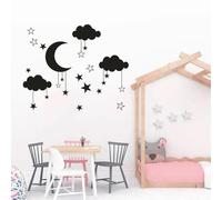 ZHANGXUANS Adesivi murali in vinile nero - luna, nuvole e stelle, adatti per camerette e camerette dei bambini, esprimendo temi fantasy, adesivi murali rimovibili 69x57cm