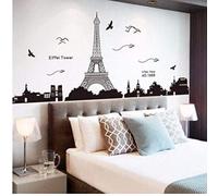 ZHANGXUANS Adesivo da parete in vinile nero - Torre Eiffel Parigi vista notturna della città, adatto per camera da letto e soggiorno, esprimendo romantico tema in stile francese, adesivo da parete