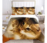 ZHANGXUANS Set Copripiumino in Tre Pezzi Fai da Te con Gattino Addormentato, Che esprime Il Tema dell'animale Domestico, Copripiumino con Stampa Digitale + Due federe (50×75 cm)