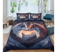 ZHANGXUANS Set copripiumino in tre pezzi fai da te - motivo lupo e volpe - adatto per camere da letto di coppia - che esprime tema d'amore, copripiumino con stampa digitale + due federe (50×75 cm)