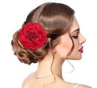Zhangyusong Fermaglio per capelli con fiore rosso, grande peonia, fermaglio per capelli con fiore artificiale, spilla per capelli da donna