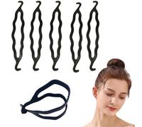 Zhangzitao 6 ciambelle in plastica nera per chignon, doppio gancio, strumento per intrecciare i capelli, per donne