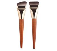 Zhangzitao Pennello ultra sottile per fondotinta, 2 pezzi, pennello piatto per fondotinta, manico in legno, pennello per trucco, pennello professionale per contouring, per liquidi, crema e cipria