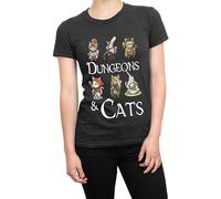 zhanxiangzhi Dungeons And Cats Ladies Funny DND Rpg Dragons Meow Cute Present Gift Unisex 100% Cotton Short-Sleeve T-Shirts Black S