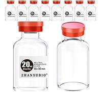 ZHANXUBIO Flaconi vuote sterili con porta di iniezione autoguarigione e tappo in plastica di alluminio, confezione sterile (20 ml trasparente 10 pezzi)