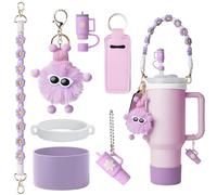 ZHAO GE 7 PCS Stanley Cup Accessori Viola, Stanley Accessori-Stivali in Silicone, Coperture per Paglia e Decorazione, Stanley Borraccia Accessori per Stanley Cup 800ml-1000ml