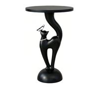 Zhaoj24-05 Comodini Tavolino a colonna a forma di gatto con base semicircolare superiore rotonda for riporre la camera da letto(Nero,Grande)