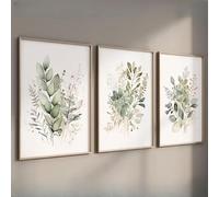 ZHAOLIN 3 pezzi di stampa su tela botanica ad acquerello, arte murale, fiori selvatici, verde salvia, beige, opera d'arte floreale, moderna per l'arredamento della casa, 60 x 90 cm, senza cornice.