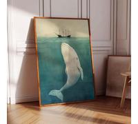 ZHAOLIN Balena e nave, nave nell'oceano, poster su tela vintage con nave, tela artistica con balena gigante, arte murale con oceano, balena maestosa vintage 70X100cm senza cornice