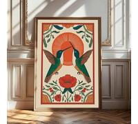 ZHAOLIN Boho Floral Hummingbird Folk Art Vintage Wall Poster Canvas Print Scandinavian Sunrise Bird Farmhouse Decor Rustic Painting (60x90cm/Tela)