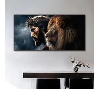 ZHAOLIN Dio Gesù Cristo e il volto di leone su tela, poster, stampe, quadri astratti, decorazioni per pareti, soggiorno moderno (40x80 cm/tela avvolta)