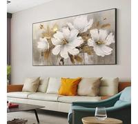 ZHAOLIN Dipinto a olio astratto con fiori su tela, grande arte murale minimalista, arte floreale personalizzata, decorazione bianca per soggiorno, 70x140 cm, senza cornice