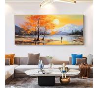 ZHAOLIN Dipinto ad olio su tela con paesaggio lacustre astratto, grande arte murale, dipinto astratto della natura, pittura murale di montagna, dipinto personalizzato 65x130 cm senza cornice