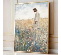 ZHAOLIN Gesù lascia il 99 Poster d'arte retrò Campo di fiori di campo cristiano Dipinto vintage Stampa su tela Arredamento rustico per la casa in stile fattoria (60x90 cm/senza cornice)