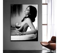 ZHAOLIN Poster sexy donna Stampe in bianco e nero Donna che beve vino nella vasca da bagno Stampa su tela Dipinto per ragazze Camera da letto Bagno Decorazione 50x70cm senza cornice