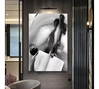 ZHAOLIN Quadro su tela con piastrella da bagno per un'atmosfera rilassante, che raffigura uno stile di vita tranquillo, con un'immagine di lettura nella vasca da bagno (60x90x3 cm/senza cornice).