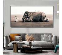 ZHAOLIN Ragazzo che legge all'elefante Dipinto su tela Ceneri e neve Poster e stampe Immagini di animali da parete per arredamento del soggiorno 40x80 cm Senza cornice