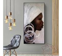 ZHAOLIN Ritratto di ragazza nera africana Dipinti ad olio Nero bianco Dipinti di volti di donna africana su tela Immagine da parete per la decorazione domestica 30x60 cm (12x24 pollici) Senza cornice