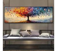 ZHAOLIN Stampa artistica su tela Albero della vita, stampa astratta multicolore con farfalle, per soggiorno, camera da letto, decorazione da parete, 25x75 cm, senza cornice.