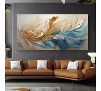 ZHAOLIN Stampa artistica su tela moderna astratta con piume blu e oro, quadro moderno di lusso da parete adatto per l'arredamento del soggiorno, 40x80 cm, cornice interna.