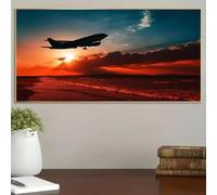 ZHAOLIN Stampa su tela con paesaggio, dipinto di aereo che vola al tramonto, arte murale su tela impermeabile, opera d'arte da parete per arredamento 50x100 cm senza cornice