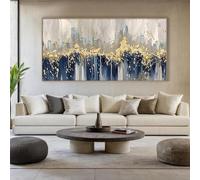 ZHAOLIN Stampe astratte moderne in oro e blu, dipinti su tela di lusso orizzontali, grandi opere d'arte per soggiorno o ufficio, 60x120 cm senza cornice