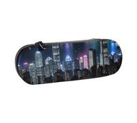 ZHAOLQ Notte aerea di Vista Hong Kong Stampa Portatile Trucco Penna Bag per gli Uomini Donne Grande Capacità Matita Sacchetto Forniture di Cancelleria, Nero, One Size, Art Deco
