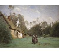 ZHAOSHAN Dipinti Famosi Immagini Moderni Parete Immagine Casita con techo de paja en Normandía de Jean Baptiste Camille Corot per la Decorazione Domestica dell'ufficio 60x90cm
