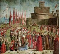ZHAOSHAN Dipinti Famosi Immagini Moderni Parete Immagine Los peregrinos se encuentran con Ciríaco ante los muros de Vittore Carpaccio per la Decorazione Domestica dell'ufficio 60x90cm
