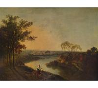 ZHAOSHAN Dipinti Famosi Immagini Moderni Parete Immagine un río inglés al atardecer en la distancia el galés Hillsese por un artista famoso per L'arredamento del Soggiorno 60x90cm