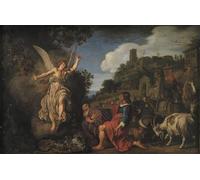 ZHAOSHAN Dipinti Famosi Poster D'epoca Parete Immagine del Muro el ángel Rafael se despide del viejo Tobías y su hijo Tobías de Pieter Lastman per la Decorazione Domestica dell'ufficio 60x90cm