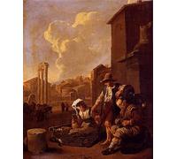 ZHAOSHAN Dipinti Famosi Poster D'epoca Parete Immagine del Muro Familia campesina con pan y vino el Campo Vaccino más allá de Johannes Lingelbach per la Decorazione Domestica dell'ufficio 60x90cm