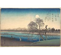 ZHAOSHAN Dipinti Famosi Poster D'epoca Parete Immagine del Muro Luna de otoño en el río Tama de Ando Hiroshige per la Decorazione Domestica dell'ufficio 60x90cm