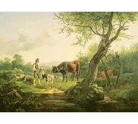 ZHAOSHAN Dipinti Famosi Poster D'epoca Parete Immagine del Muro Paisaje con pastor de Friedrich Gauermann per L'arredamento del Soggiorno 60x90cm