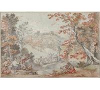 ZHAOSHAN Dipinti Famosi Poster D'epoca Parete Immagine del Muro Paisaje de otoño italiano con Monte Porzio y una ofrenda a Pan de Charles Natoire per L'arredamento del Soggiorno 60x90cm