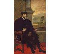 ZHAOSHAN Dipinti Famosi Poster D'epoca Parete Immagine del Muro Retrato de Carlos V sentado Tiziano per L'arredamento del Soggiorno 60x90cm