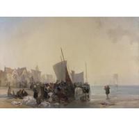 ZHAOSHAN Dipinti Famosi Poster D'epoca Parete Immagine del Muro un mercado de pescado cerca de Boulogne por Richard Parkes Bonington per la Decorazione Domestica dell'ufficio 60x90cm
