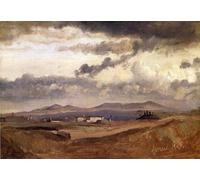 ZHAOSHAN Dipinti Famosi Poster D'epoca Parete Immagine del Muro Vista de la Campagna romana de Jean baptiste camille Corot per L'arredamento del Soggiorno 60x90cm