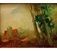 ZHAOSHAN Famoso Quadri Murale Stampe Olio Casa roja en el campo frente al borde del bosque a la derecha por Wilhelm Busch per L'arredamento del Soggiorno 60x90cm