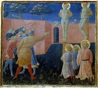 ZHAOSHAN Famoso Quadri Murale Stampe Olio La Crucifixión y Lapidación de San Cosme por Fra Angelico per L'arredamento del Soggiorno 60x90cm