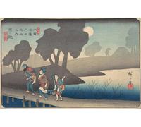 ZHAOSHAN Famoso Quadri Murale Stampe Olio Noche de luna en Miyanokoshi de las sesenta y nueve estaciones del Kisokaido de Ando Hiroshige per la Decorazione Domestica dell'ufficio 60x90cm