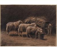 ZHAOSHAN Famoso Quadri Murale Stampe Olio un par de ovejas y un carnero en un corral de Rosa Bonheur per la Decorazione Domestica dell'ufficio 60x90cm