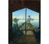 ZHAOSHAN Famoso Quadri Murale Stampe Olio Viaje en barcaza por el Elba cerca de Dresde por Carl Gustav Carus per L'arredamento del Soggiorno 60x90cm