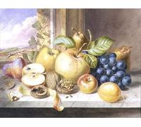 ZHAOSHAN Famoso Stampa Artistica Poster Stampa Bodegón de frutas uvas peras ciruelas y nueces en una ventana de Augusta Innes Withers per la Decorazione Domestica dell'ufficio 60x90cm